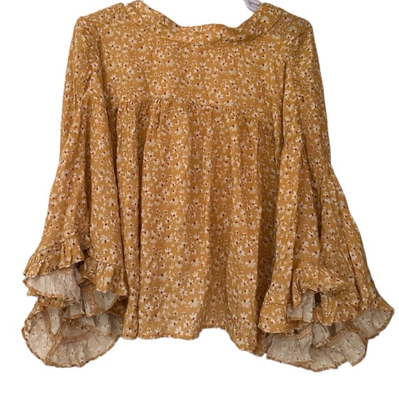 Free People Calisto Bed Jacket in Honey/Gold Tie Front Top | NEW/NWOT!!💛💛 - Picture 6 of 12